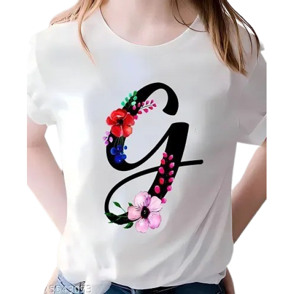 GR-Women's White Printed Round Neck T-Shirt [Low B...