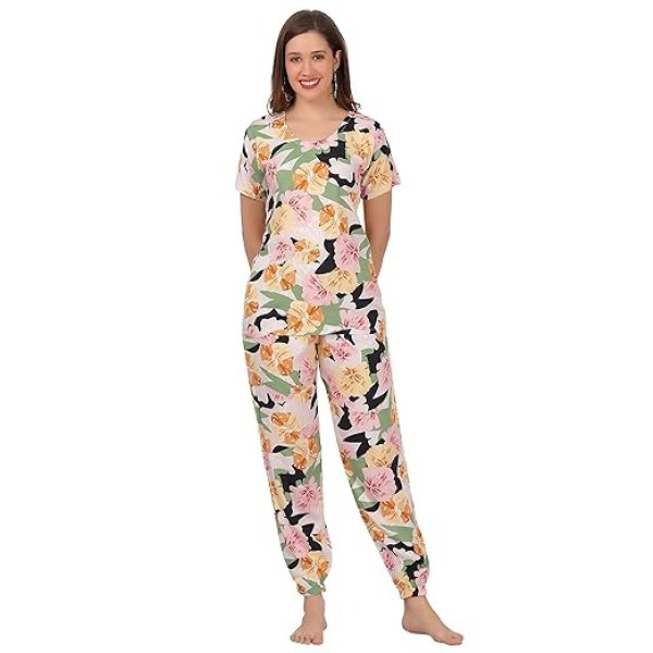 GR-Cotton Nights Suits for Women, Soft & Cozy Printed Top and Pajama Set, Relaxing Loungewear Sleep Pants, Comfortable Bedtime Matching Set for Girls [Premium Product]