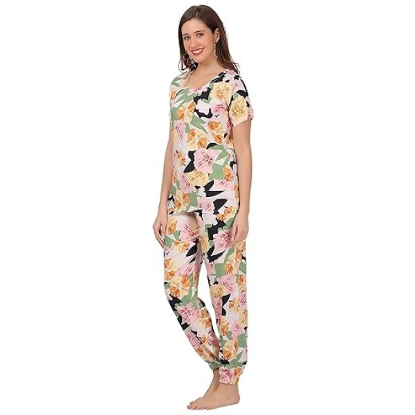 GR-Cotton Nights Suits for Women, Soft & Cozy Printed Top and Pajama Set, Relaxing Loungewear Sleep Pants, Comfortable Bedtime Matching Set for Girls [Premium Product]