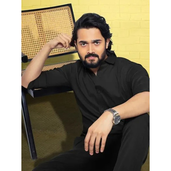 GR-Men Stylish Black Cotton Solid Long Sleeve Semi Formal Shirt [Low Budget Product]