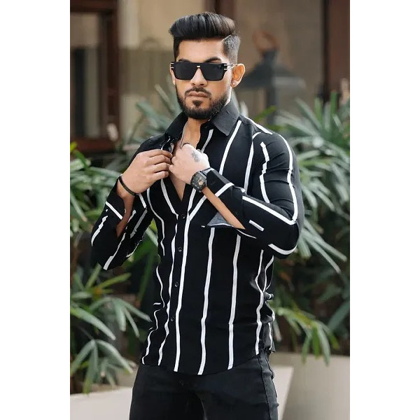 GR-Stylish Lycra Printed Long Sleeves Casual Shirt For Men [Low Budget Product]
