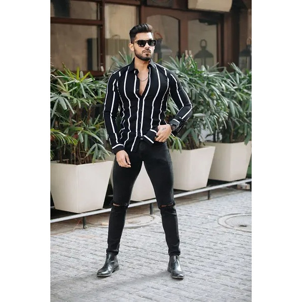 GR-Stylish Lycra Printed Long Sleeves Casual Shirt For Men [Low Budget Product]