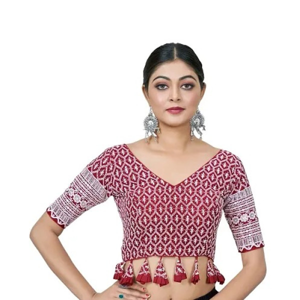 GR-Regal Radiance: Readymade Maroon Fancy Blouse w...