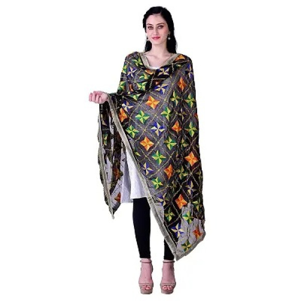 GR-Handcrafted Dupatta Chiffon Phulkari Hand Embroidered Designer Dupatta Shawl Scarf Wrap Chunni [Low Budget Product]