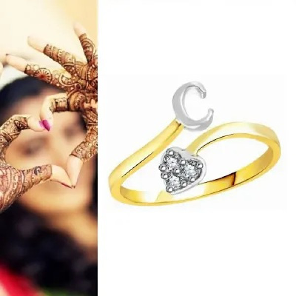 GR-Personalized Elegance: Initial 'C' Letter CZ Gold and Rhodium Plated Adjustable Ring [Low Budget Product]