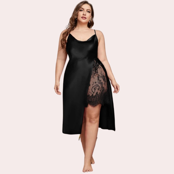 SN-Satin Nightgown with Slit for Plus Size Women [...