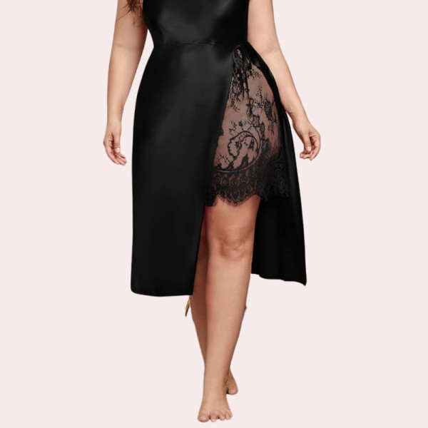 SN-Satin Nightgown with Slit for Plus Size Women [Low Budget Product]