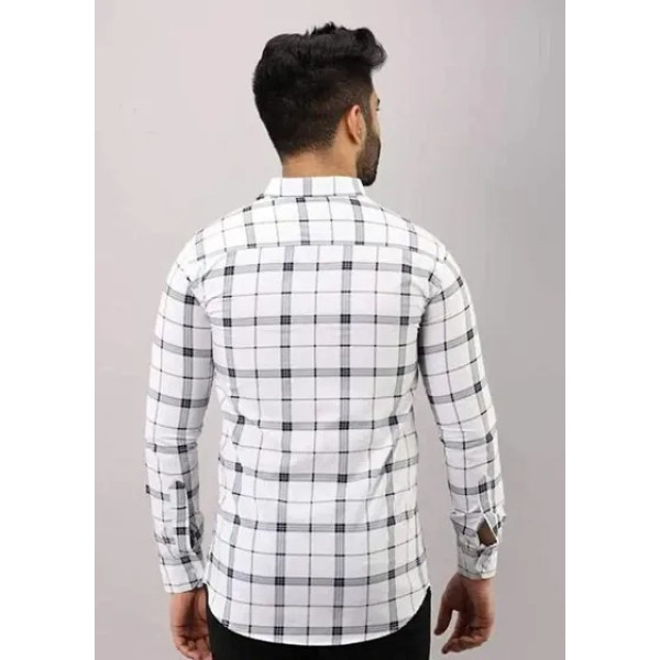 GR-White Cotton Blend Checked Casual Shirts For Men [Low Budget Product]