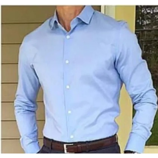GR-Reliable Blue Cotton Solid Long Sleeves Casual Shirts For Men [Low Budget Product]