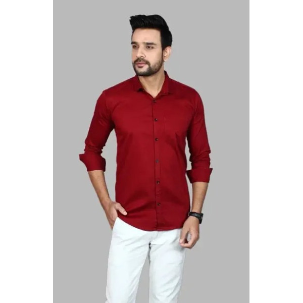 GR-Maroon Cotton Solid Casual Shirts For Men [Low Budget Product]