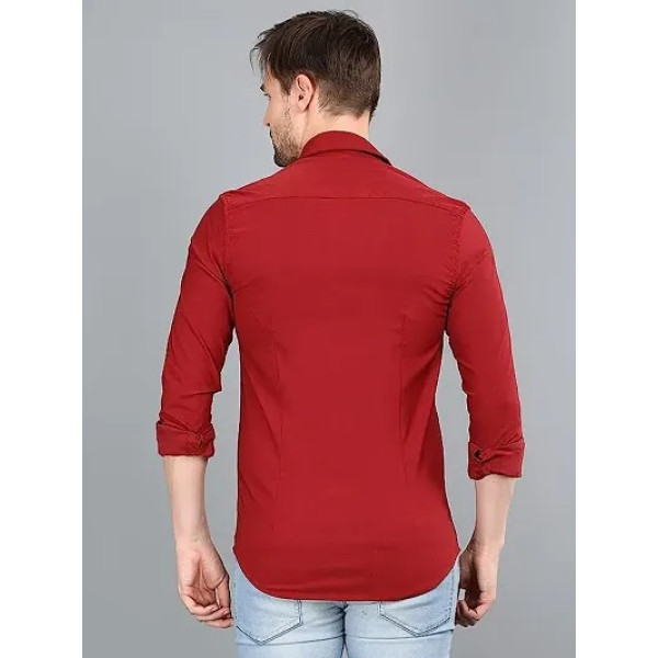 GR-Maroon Cotton Solid Casual Shirts For Men [Low Budget Product]