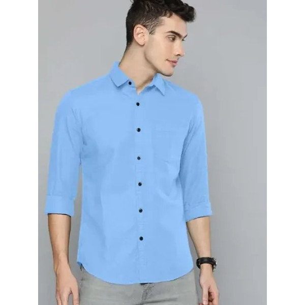 GR-Blue Cotton Solid Casual Shirts For Men [Low Budget Product]