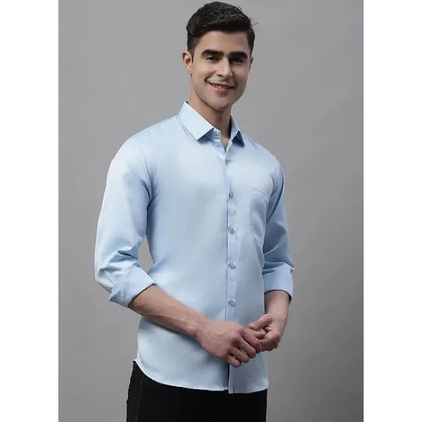GR-Blue Cotton Solid Casual Shirts For Men [Low Budget Product]