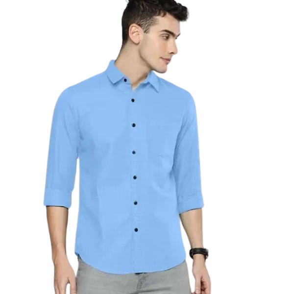 GR-Blue Cotton Solid Casual Shirts For Men [Low Budget Product]