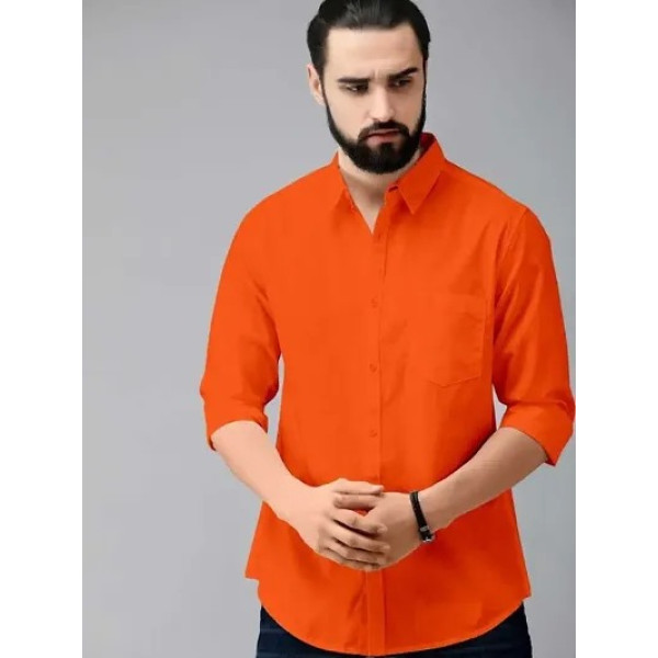 GR-Orange Cotton Solid Casual Shirts For Men [Low Budget Product]