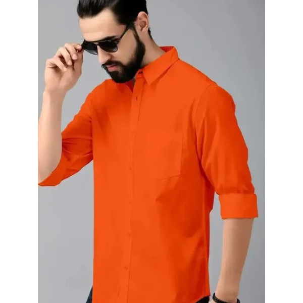 GR-Orange Cotton Solid Casual Shirts For Men [Low Budget Product]