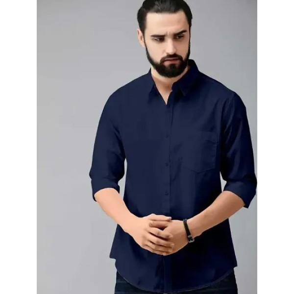 GR-Navy Blue Cotton Solid Casual Shirts For Men [Low Budget Product]