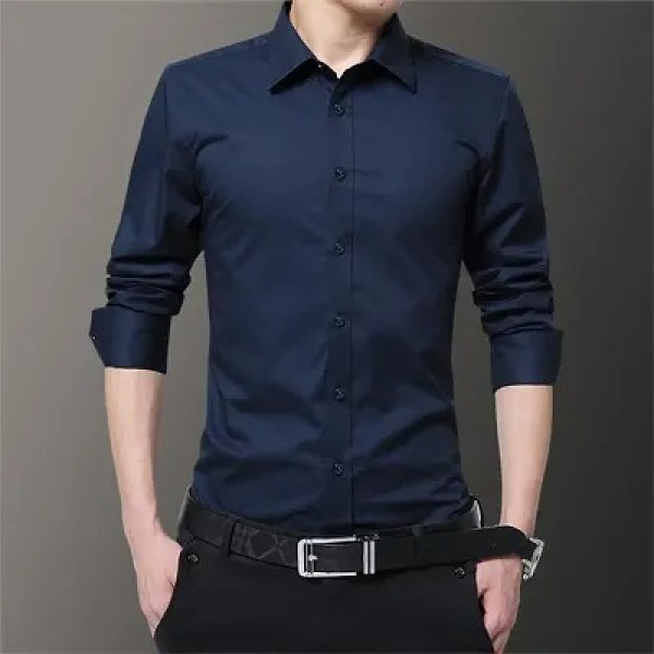 GR-Navy Blue Cotton Solid Casual Shirts For Men [Low Budget Product]