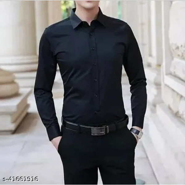 GR-Black Cotton Solid Casual Shirts For Men [Low Budget Product]