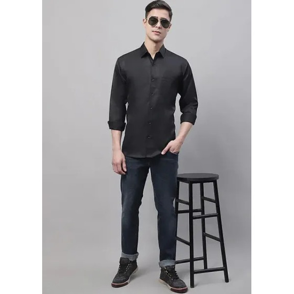 GR-Black Cotton Solid Casual Shirts For Men [Low Budget Product]