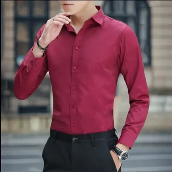 GR-Maroon Cotton Solid Casual Shirts For Men [Low Budget Product]