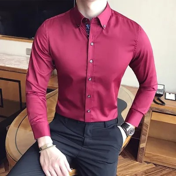 GR-Maroon Cotton Solid Casual Shirts For Men [Low Budget Product]