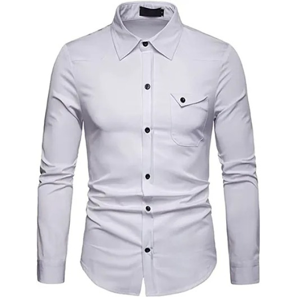 GR-White Cotton Solid Casual Shirts For Men [Low B...