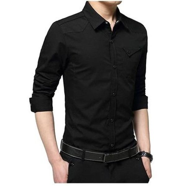 GR-Black Cotton Solid Casual Shirts For Men [Low Budget Product]