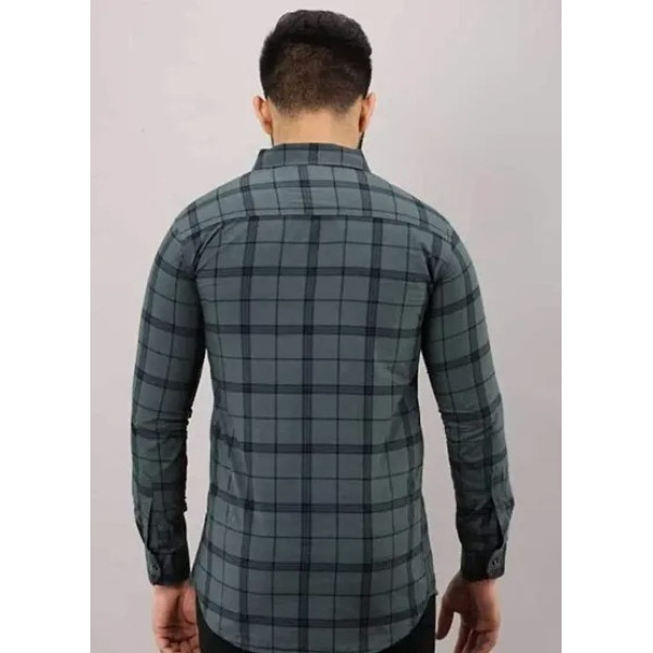GR-Grey Cotton Blend Checked Casual Shirts For Men [Low Budget Product]