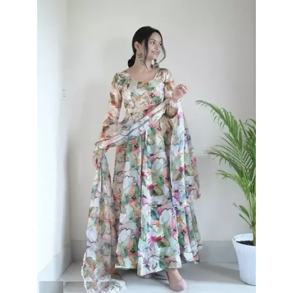 GR-Regal Heavy Georgette Printed Kurta With Lace Border Dupatta Set [Low Budget Product]