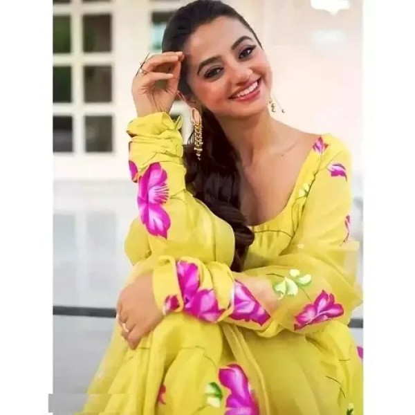 GR-Opulent Heavy Georgette Printed Kurta With Lace Border Dupatta Set [Low Budget Product]