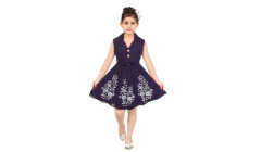 GR-Elegant Navy Blue Cotton Blend Frock for Girls ...