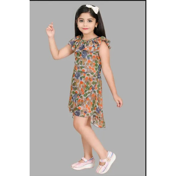 GR-Vibrant Multicolored Georgette A-Line Dress for Girls [Low Budget Product]