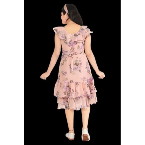 GR-Elegant Peach Georgette A-Line Dress for Girls [Low Budget Product]
