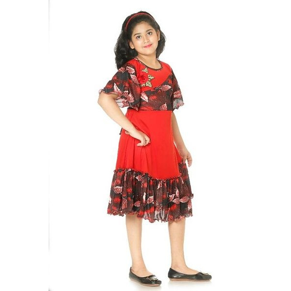 GR-Charming Red Floral Frock for Girls [Low Budget Product]