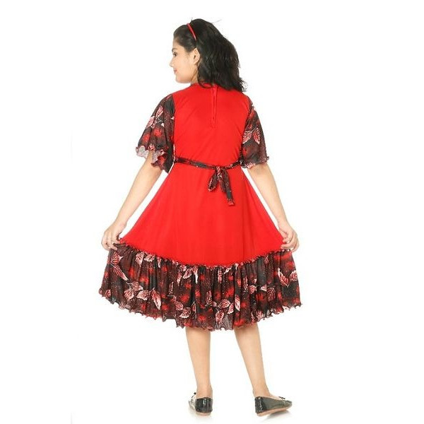 GR-Charming Red Floral Frock for Girls [Low Budget Product]