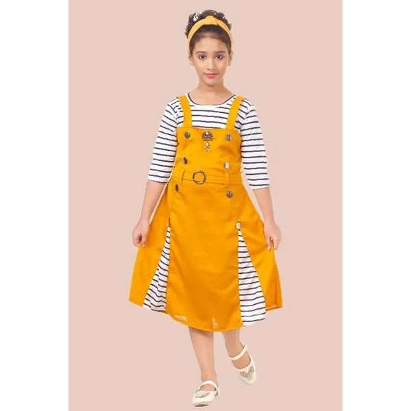 GR-Sunny Yellow Cotton Blend Dresses for Girls [Lo...