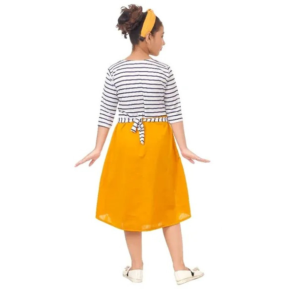 GR-Sunny Yellow Cotton Blend Dresses for Girls [Low Budget Product]