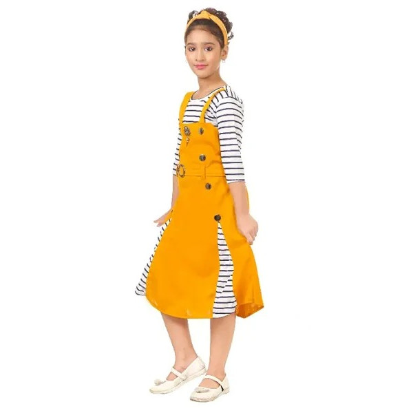 GR-Sunny Yellow Cotton Blend Dresses for Girls [Low Budget Product]