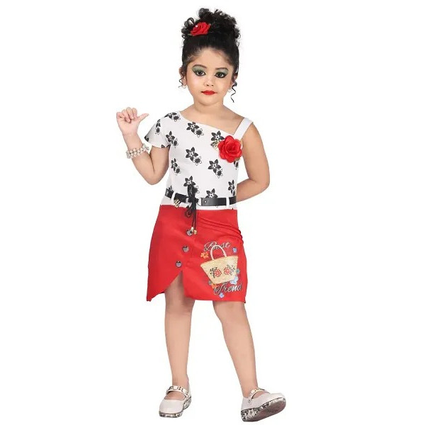 GR-Elegant Red Georgette Dress for Girls [Low Budg...
