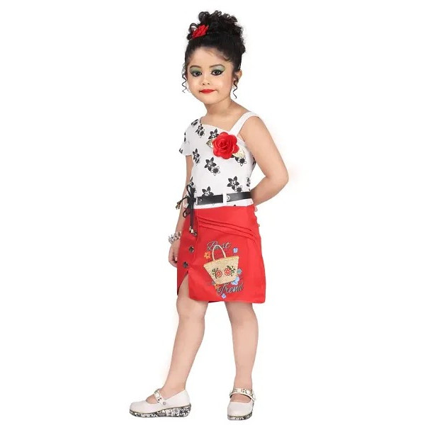GR-Elegant Red Georgette Dress for Girls [Low Budget Product]