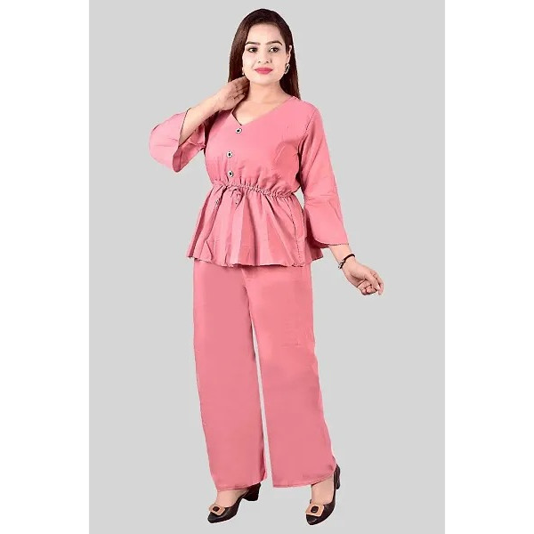 GR-Fancy Crepe Solid Co-Ord Set for Women [Low Budget Product]