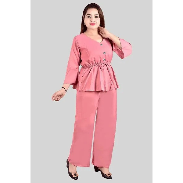 GR-Fancy Crepe Solid Co-Ord Set for Women [Low Budget Product]