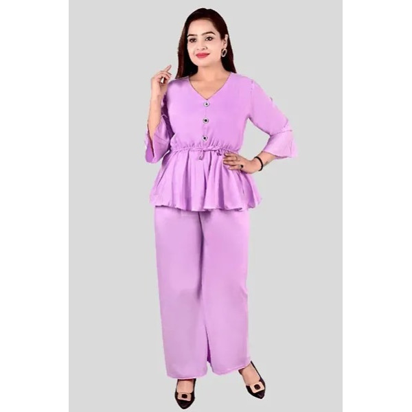 GR-Fancy Crepe Solid Co-Ord Set for Women [Low Bud...