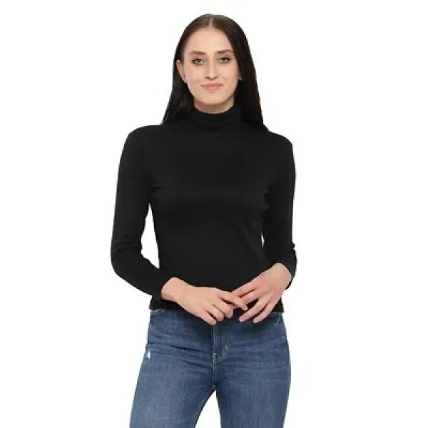 GR-High Neck Winter Wear for Women: Black T-Shirt ...