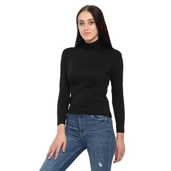 GR-High Neck Winter Wear for Women: Black T-Shirt [Low Budget Product]