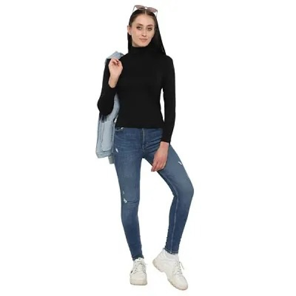 GR-High Neck Winter Wear for Women: Black T-Shirt [Low Budget Product]