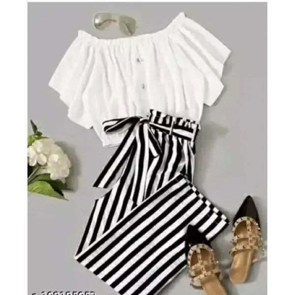 GR-Multicolored Crepe Striped Co-Ord Sets for Wome...