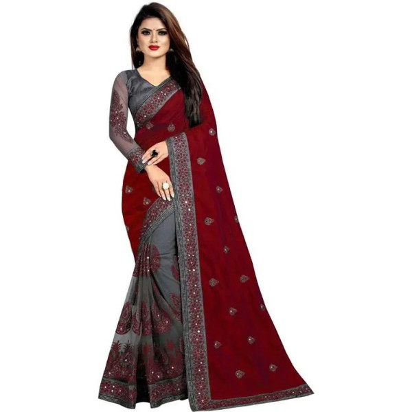 GR-Elegant Art Silk Embroidered Women Saree with B...