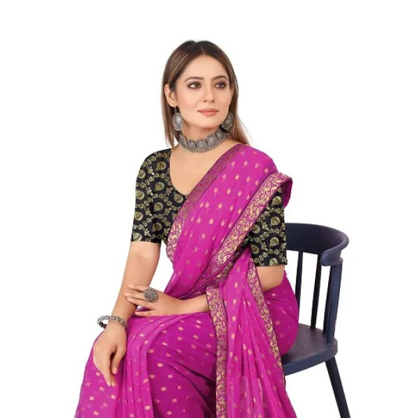 GR-Classic Chiffon Woven Saree with Blouse Piece [Low Budget Product]